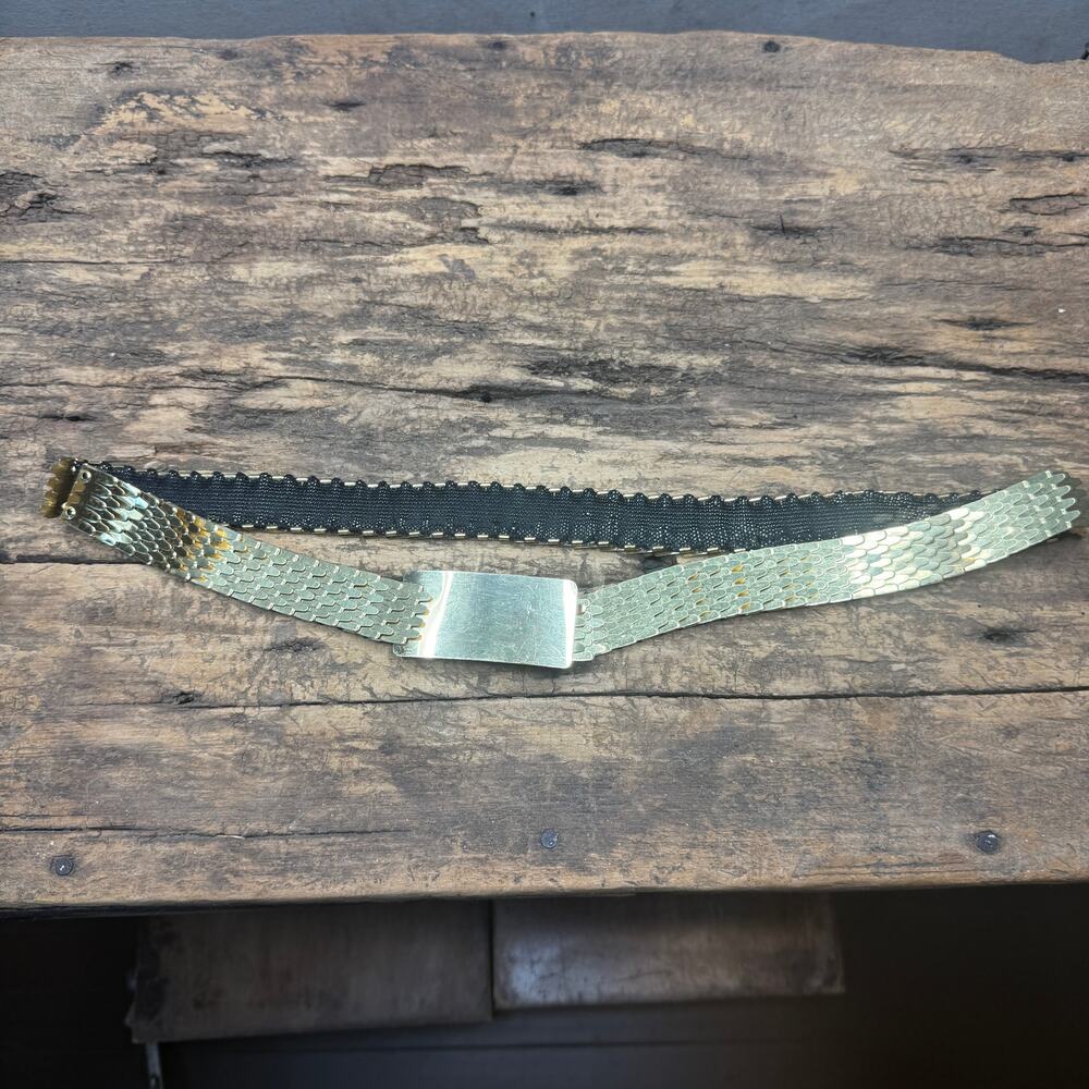 Vintage Gold Fish Scale Metal Link Elastic Stretch Belt Push Clasp Women's OS